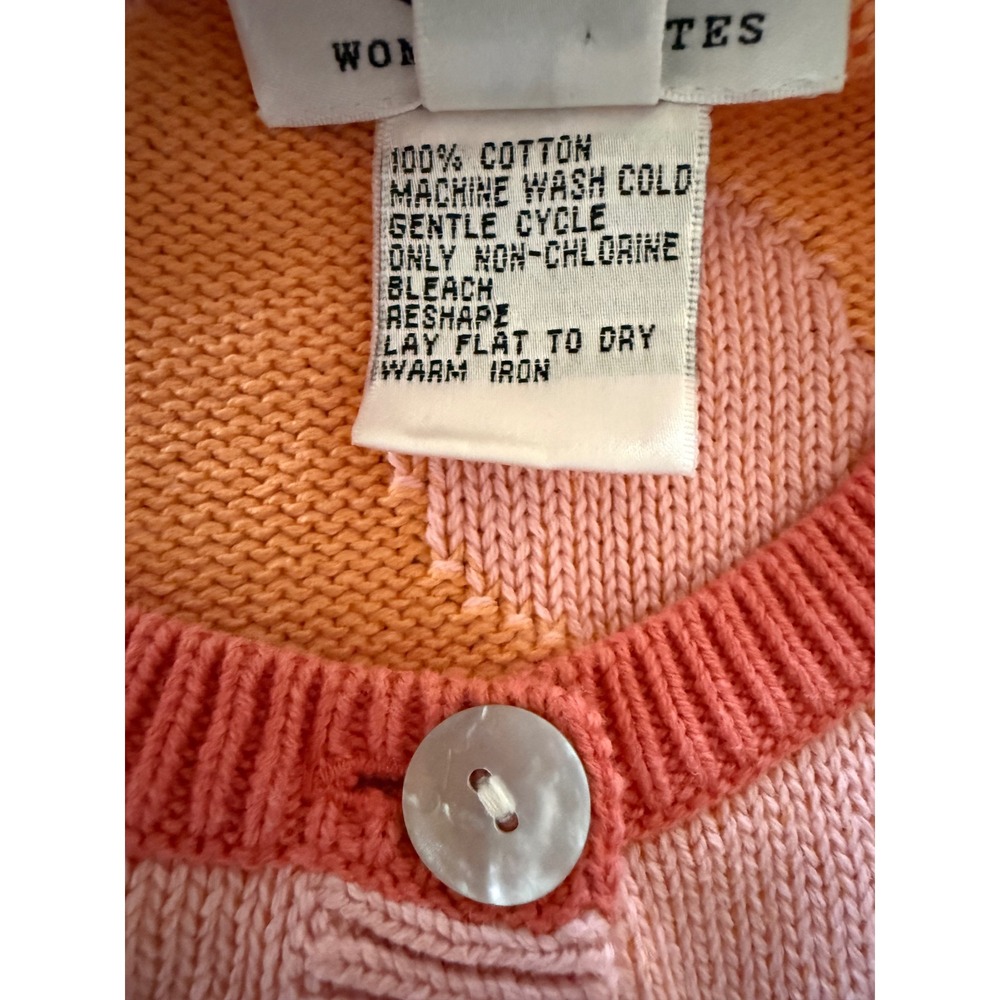 Talbots Woman Petites Pink Orange Polka Dot Cotton Cardigan Sweater 1X Preppy - Picture 6 of 8